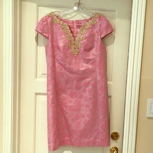 Lilly Pulitzer pink and gold cocktail dress